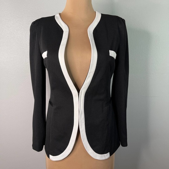 Black Tipped Blazer Size Small Collarless - Picture 1 of 10